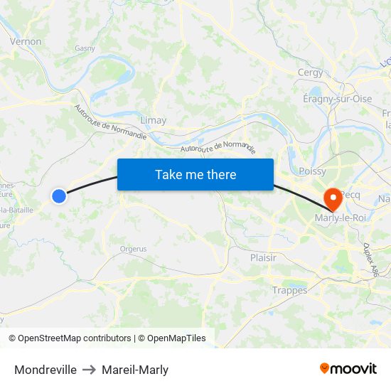 Mondreville to Mareil-Marly map