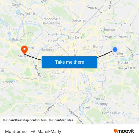 Montfermeil to Mareil-Marly map