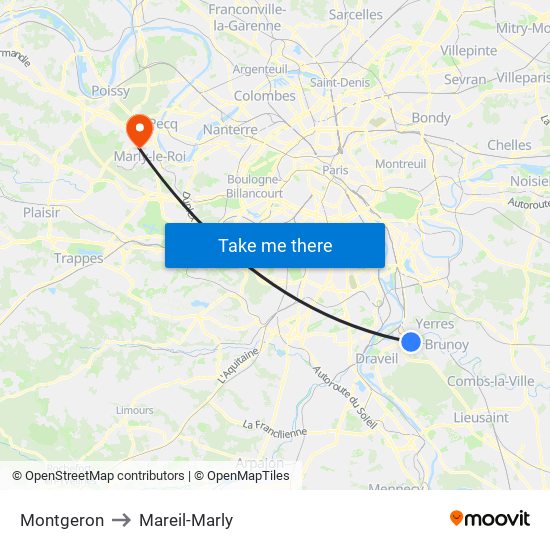 Montgeron to Mareil-Marly map