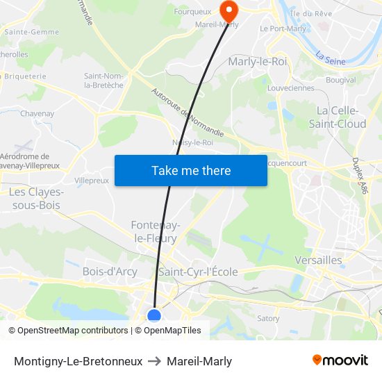 Montigny-Le-Bretonneux to Mareil-Marly map