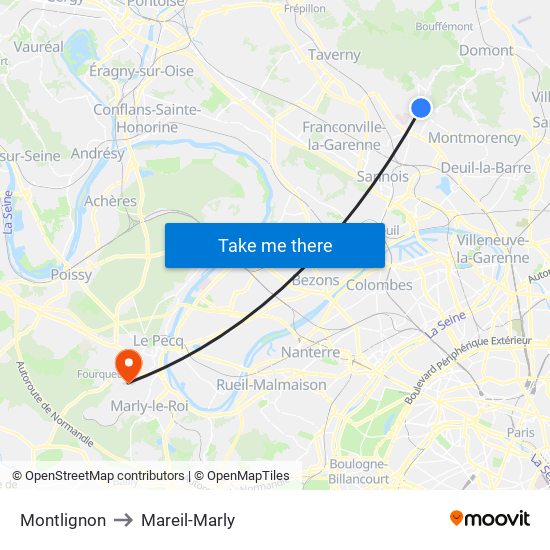 Montlignon to Mareil-Marly map