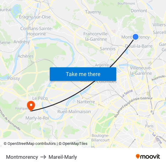 Montmorency to Mareil-Marly map