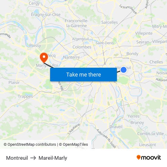 Montreuil to Mareil-Marly map