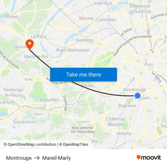 Montrouge to Mareil-Marly map