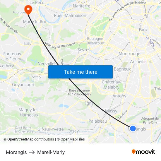 Morangis to Mareil-Marly map