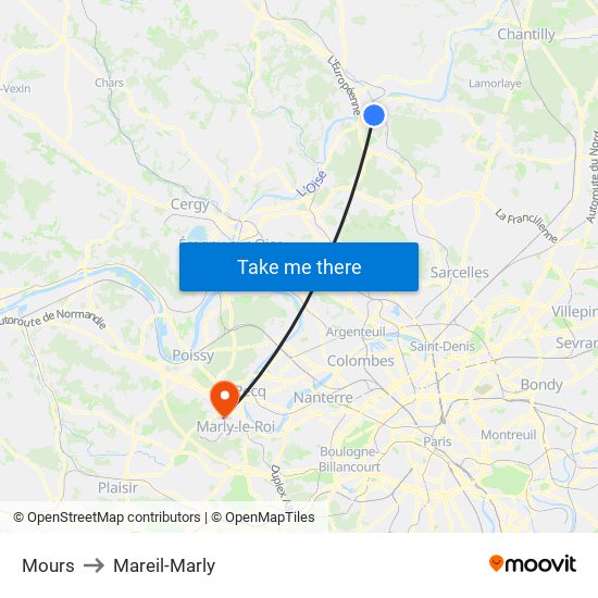 Mours to Mareil-Marly map