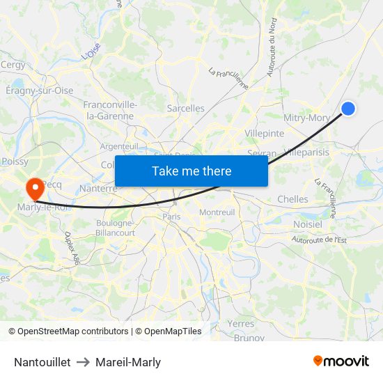 Nantouillet to Mareil-Marly map