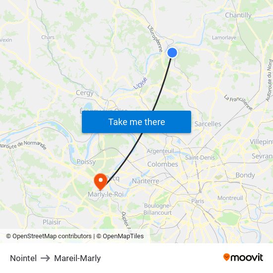 Nointel to Mareil-Marly map
