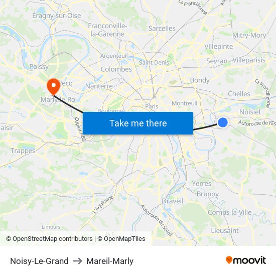 Noisy-Le-Grand to Mareil-Marly map