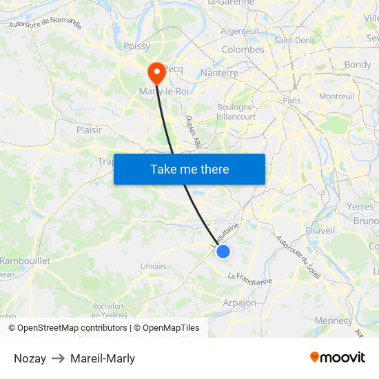 Nozay to Mareil-Marly map