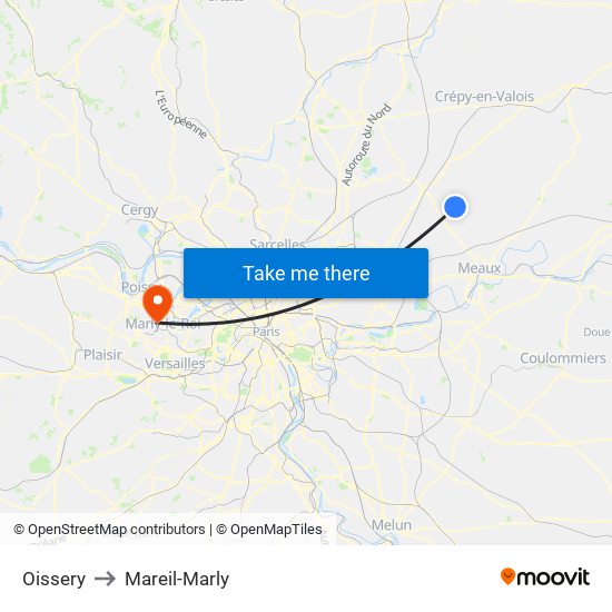 Oissery to Mareil-Marly map