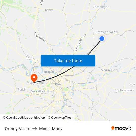 Ormoy-Villers to Mareil-Marly map