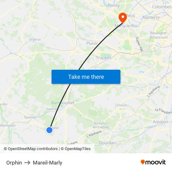Orphin to Mareil-Marly map
