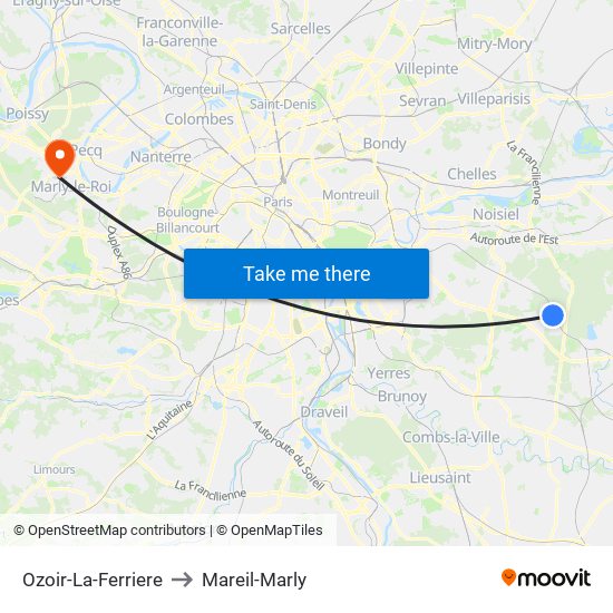 Ozoir-La-Ferriere to Mareil-Marly map