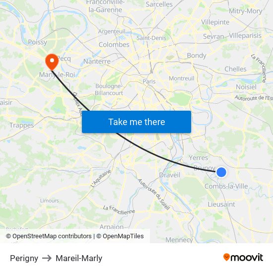 Perigny to Mareil-Marly map