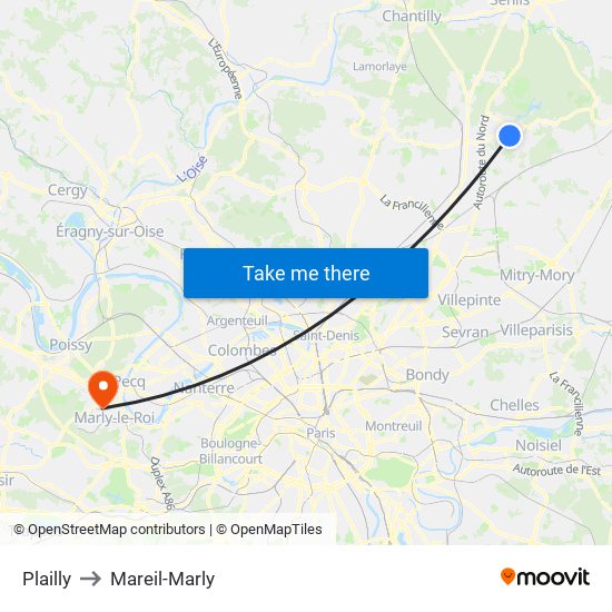 Plailly to Mareil-Marly map