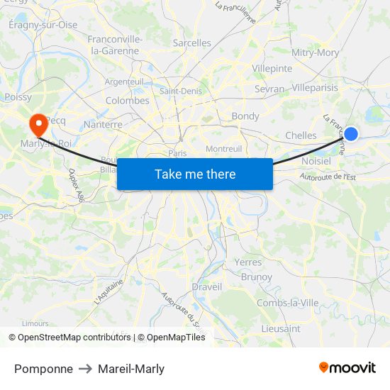Pomponne to Mareil-Marly map