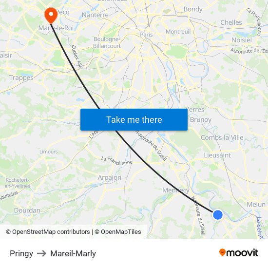 Pringy to Mareil-Marly map