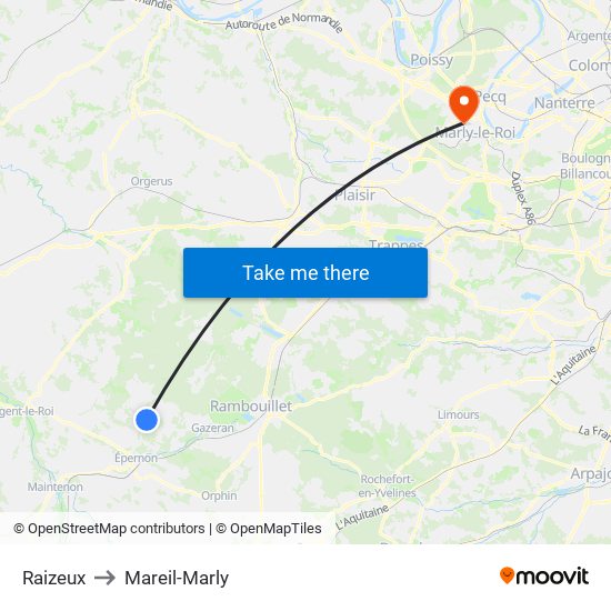 Raizeux to Mareil-Marly map