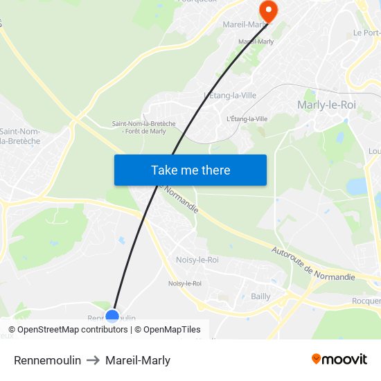 Rennemoulin to Mareil-Marly map