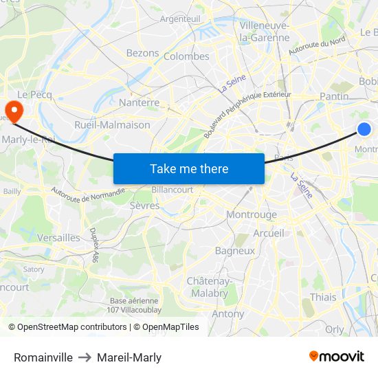 Romainville to Mareil-Marly map
