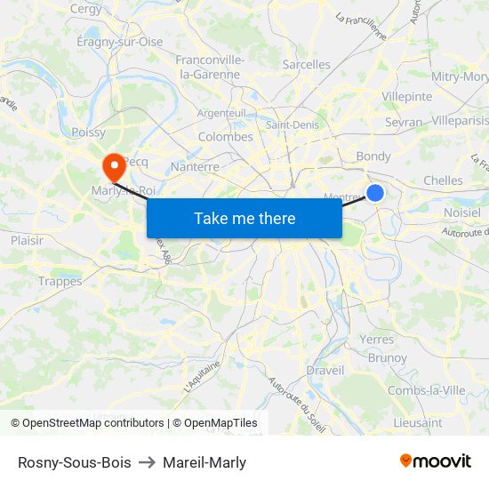 Rosny-Sous-Bois to Mareil-Marly map