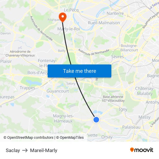 Saclay to Mareil-Marly map