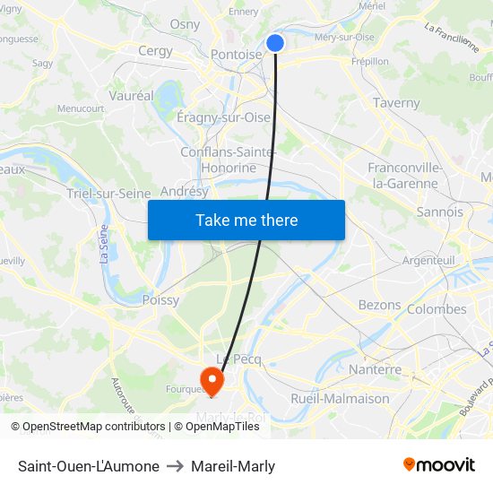 Saint-Ouen-L'Aumone to Mareil-Marly map
