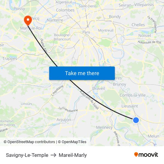 Savigny-Le-Temple to Mareil-Marly map