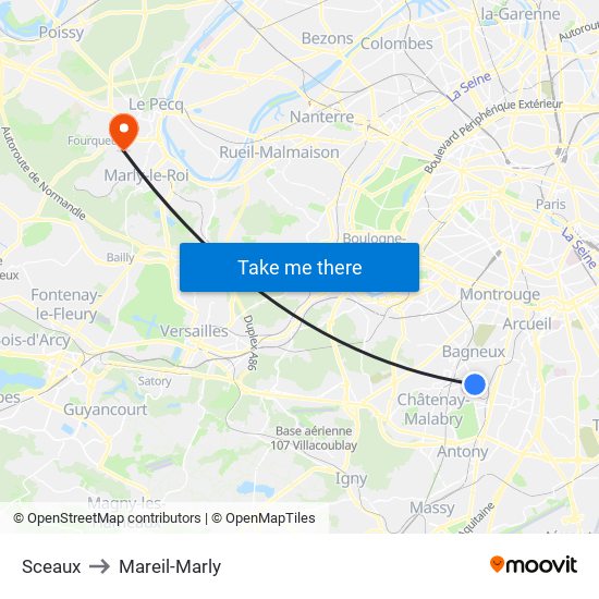 Sceaux to Mareil-Marly map