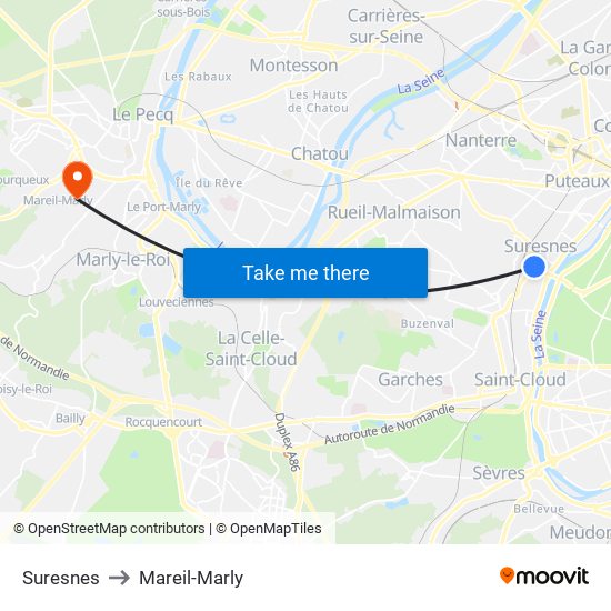 Suresnes to Mareil-Marly map