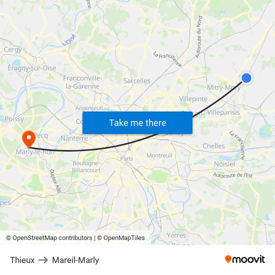 Thieux to Mareil-Marly map