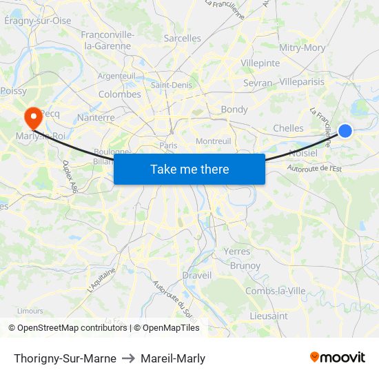 Thorigny-Sur-Marne to Mareil-Marly map