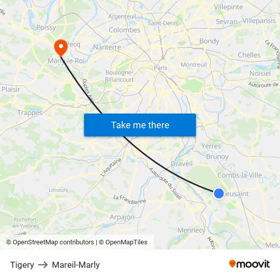 Tigery to Mareil-Marly map