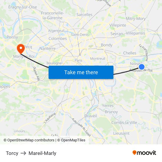 Torcy to Mareil-Marly map