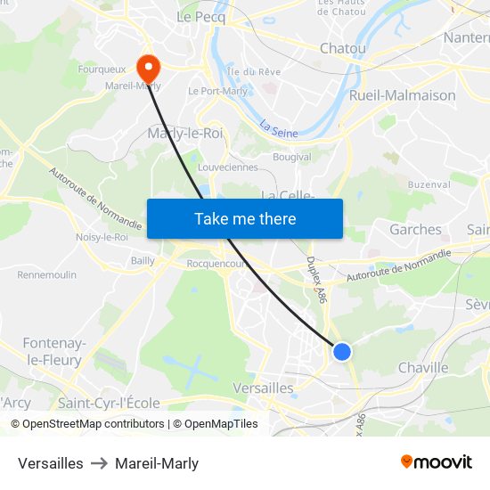 Versailles to Mareil-Marly map