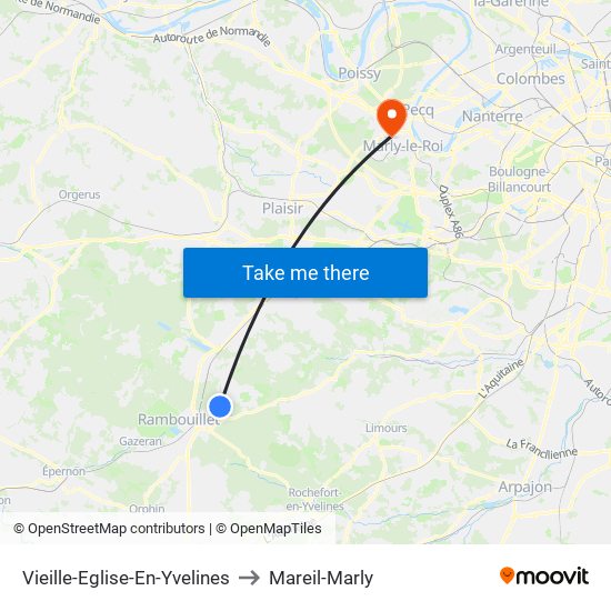 Vieille-Eglise-En-Yvelines to Mareil-Marly map