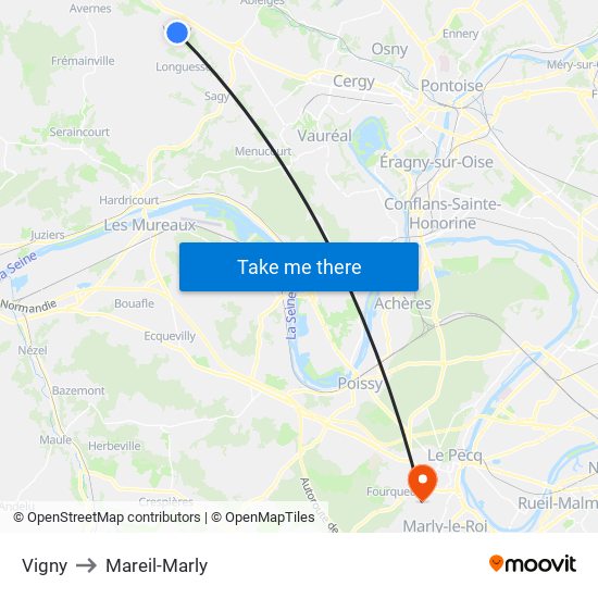 Vigny to Mareil-Marly map