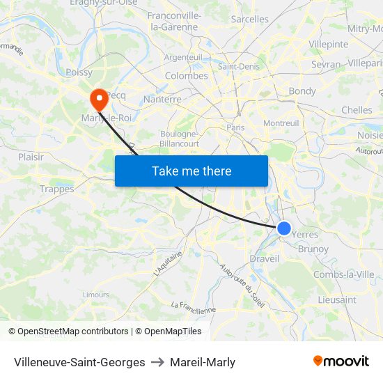 Villeneuve-Saint-Georges to Mareil-Marly map