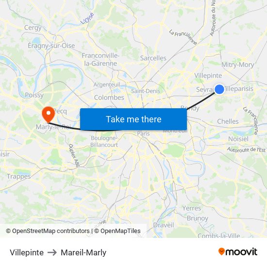 Villepinte to Mareil-Marly map
