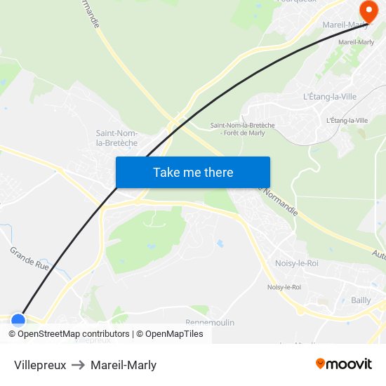 Villepreux to Mareil-Marly map