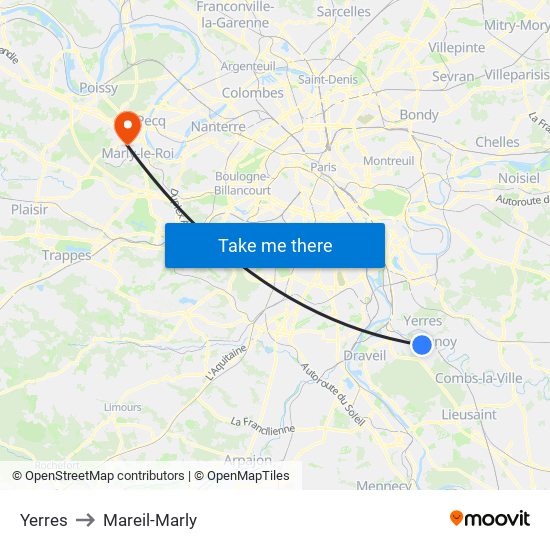 Yerres to Mareil-Marly map