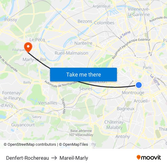 Denfert-Rochereau to Mareil-Marly map