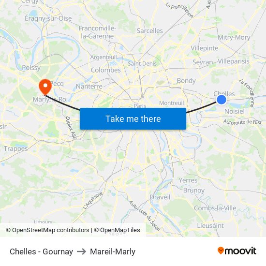 Chelles - Gournay to Mareil-Marly map