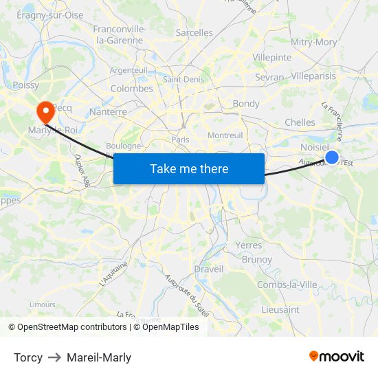Torcy to Mareil-Marly map