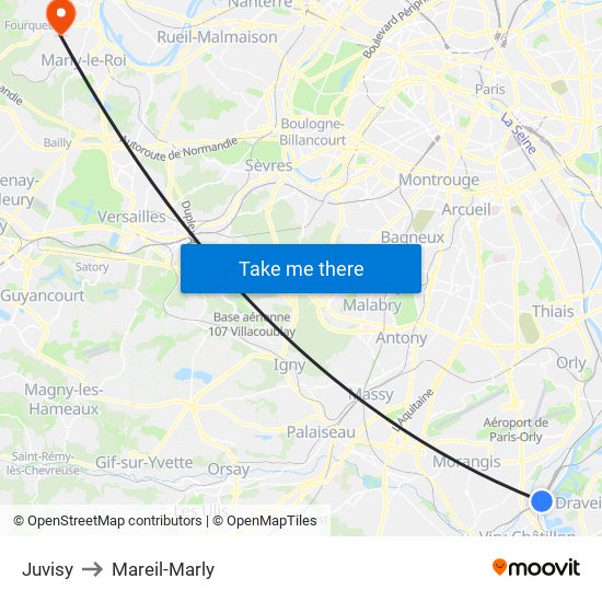 Juvisy to Mareil-Marly map