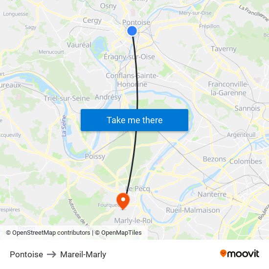 Pontoise to Mareil-Marly map
