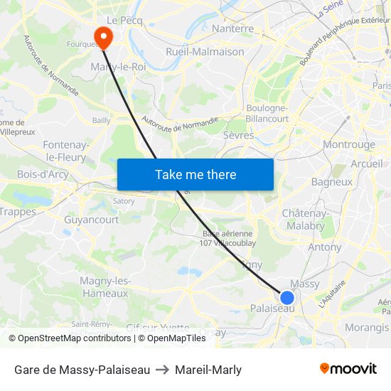Gare de Massy-Palaiseau to Mareil-Marly map