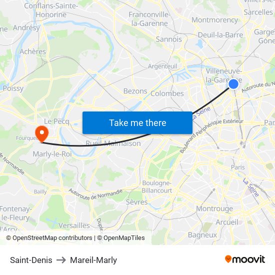 Saint-Denis to Mareil-Marly map