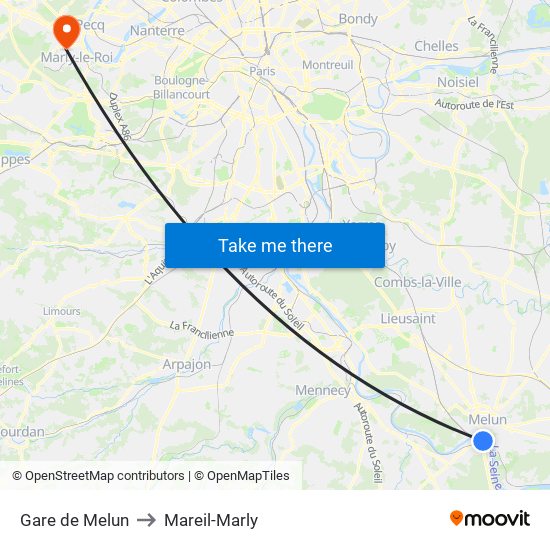 Gare de Melun to Mareil-Marly map